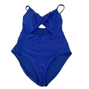 AERIE One Piece Full Coverage Swimsuit Blue Cut-Out Front Adjustable Strap L